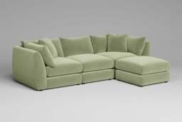 Utopia - 3 Piece with Footstool - Rearrangeable Modular Sofa, Brushed Wool Feel / Sage / Casual Trim - thumbnail 4
