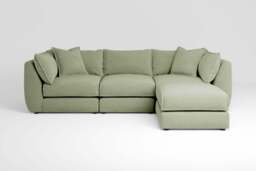 Utopia - 3 Piece with Footstool - Rearrangeable Modular Sofa, Brushed Wool Feel / Sage / Casual Trim - thumbnail 1