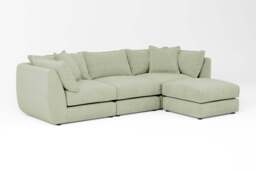 Utopia - 3 Piece with Footstool - Rearrangeable Modular Sofa, Brushed Wool Feel / Sage / Casual Trim - thumbnail 2