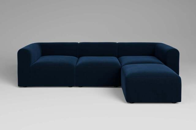 Aura - 3 Piece with Footstool - Rearrangeable Modular Sofa, Soft Touch Velvet / Royal Blue