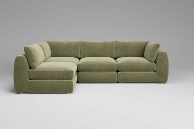 Zen - 4 Piece Corner - Rearrangeable Modular Sofa, Cotton Blend / Jade / Full-Width Back Cushions - image 1