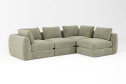 Zen - 4 Piece Corner - Rearrangeable Modular Sofa, Cotton Blend / Jade / Full-Width Back Cushions - thumbnail 3