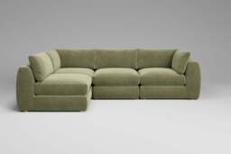 Zen - 4 Piece Corner - Rearrangeable Modular Sofa, Cotton Blend / Jade / Full-Width Back Cushions