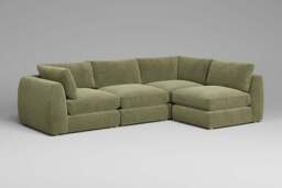 Zen - 4 Piece Corner - Rearrangeable Modular Sofa, Cotton Blend / Jade / Full-Width Back Cushions - thumbnail 5