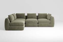 Zen - 4 Piece Corner - Rearrangeable Modular Sofa, Cotton Blend / Jade / Full-Width Back Cushions - thumbnail 2