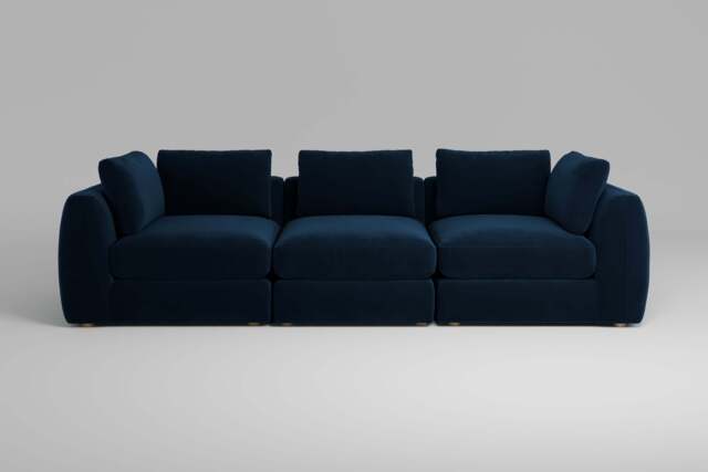 Zen - 3 Piece - Rearrangeable Modular Sofa, Soft Touch Velvet / Royal Blue / Standard Back Cushions
