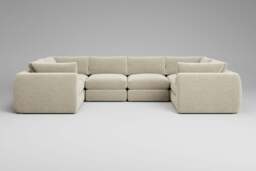 Zen - 6 Piece U Shape - Rearrangeable Modular Sofa, Cosy Textured Weave / Nougat / Full-Width Back Cushions - thumbnail 1