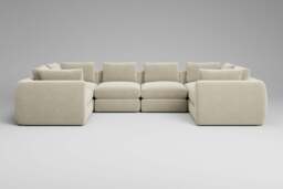 Zen - 6 Piece U Shape - Rearrangeable Modular Sofa, Cosy Textured Weave / Nougat / Full-Width Back Cushions - thumbnail 2