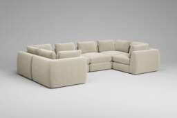 Zen - 6 Piece U Shape - Rearrangeable Modular Sofa, Cosy Textured Weave / Nougat / Full-Width Back Cushions - thumbnail 3