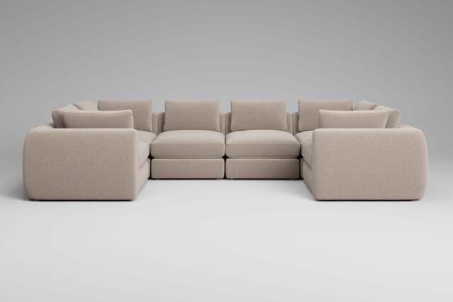 Zen - 6 Piece U Shape - Rearrangeable Modular Sofa, Basket Weave / Sand / Standard Back Cushions - image 1