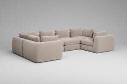 Zen - 6 Piece U Shape - Rearrangeable Modular Sofa, Basket Weave / Sand / Standard Back Cushions - thumbnail 4