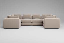 Zen - 6 Piece U Shape - Rearrangeable Modular Sofa, Basket Weave / Sand / Standard Back Cushions - thumbnail 1