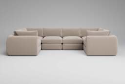 Zen - 6 Piece U Shape - Rearrangeable Modular Sofa, Basket Weave / Sand / Standard Back Cushions - thumbnail 2