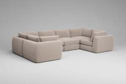 Zen - 6 Piece U Shape - Rearrangeable Modular Sofa, Basket Weave / Sand / Standard Back Cushions - thumbnail 3