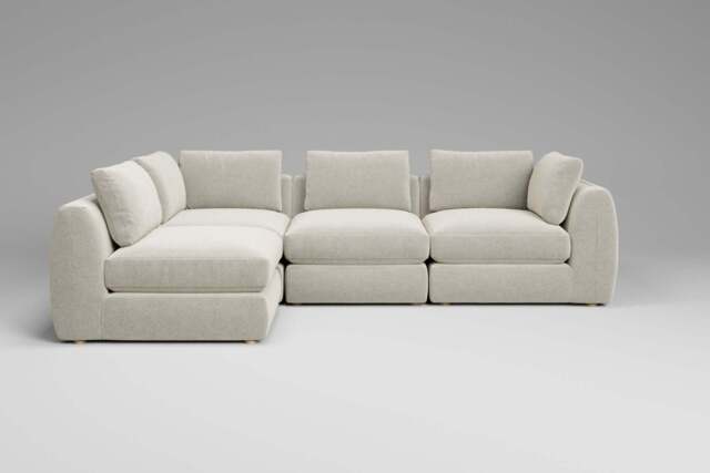 Zen - 4 Piece Corner - Rearrangeable Modular Sofa, Cosy Textured Weave / Marshmallow / Standard Back Cushions - image 1