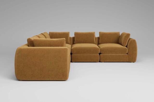 Zen - 5 Piece Corner - Rearrangeable Modular Sofa, Luxe Woven Velvet / Old Gold / Standard Back Cushions
