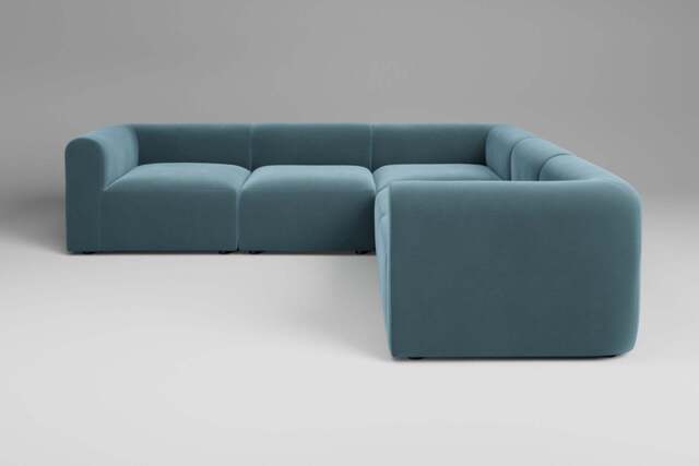 Aura - 5 Piece Corner - Rearrangeable Modular Sofa, Soft Touch Velvet / Sea Green