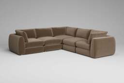Zen - 5 Piece Corner - Rearrangeable Modular Sofa, Luxe Woven Velvet / Mocha / Standard Back Cushions - thumbnail 5