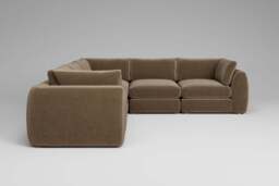 Zen - 5 Piece Corner - Rearrangeable Modular Sofa, Luxe Woven Velvet / Mocha / Standard Back Cushions - thumbnail 4