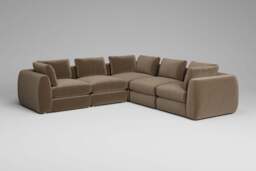 Zen - 5 Piece Corner - Rearrangeable Modular Sofa, Luxe Woven Velvet / Mocha / Standard Back Cushions - thumbnail 2
