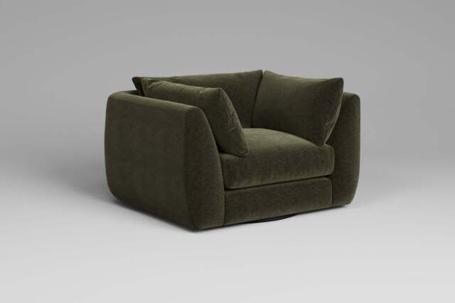 Utopia - Loveseat - Rearrangeable Modular Sofa, Plush Chenille / Woodland Green / Tailored Trim
