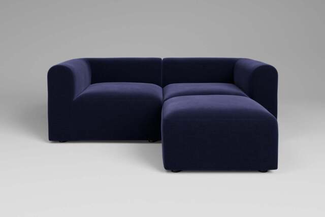 Aura - 2 Piece with Footstool - Rearrangeable Modular Sofa, Soft Touch Velvet / Midnight Blue