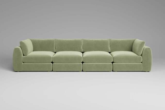 Zen - 4 Piece - Rearrangeable Modular Sofa, Brushed Wool Feel / Sage / Full-Width Back Cushions - image 1