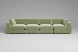 Zen - 4 Piece - Rearrangeable Modular Sofa, Brushed Wool Feel / Sage / Full-Width Back Cushions