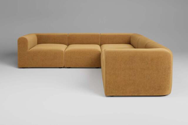 Aura - 5 Piece Corner - Rearrangeable Modular Sofa, Luxe Woven Velvet / Old Gold