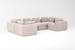 Zen - 6 Piece U Shape - Rearrangeable Modular Sofa, Cotton Blend / Bisque / Standard Back Cushions - thumbnail 4