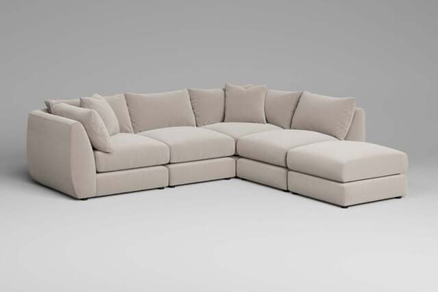 Utopia - 4 Piece Open End with Footstool - Rearrangeable Modular Sofa, Plush Chenille / Chalk / Tailored Trim - image 1
