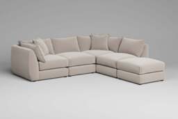Utopia - 4 Piece Open End with Footstool - Rearrangeable Modular Sofa, Plush Chenille / Chalk / Tailored Trim - thumbnail 3