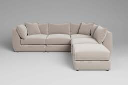 Utopia - 4 Piece Open End with Footstool - Rearrangeable Modular Sofa, Plush Chenille / Chalk / Tailored Trim - thumbnail 2