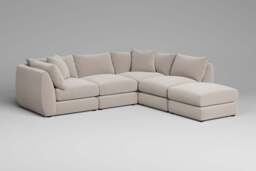 Utopia - 4 Piece Open End with Footstool - Rearrangeable Modular Sofa, Plush Chenille / Chalk / Tailored Trim