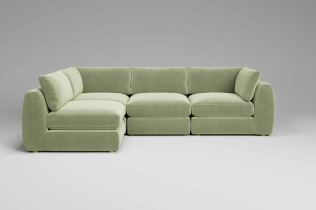 Zen - 4 Piece Corner - Rearrangeable Modular Sofa, Brushed Wool Feel / Sage / Full-Width Back Cushions - image 1