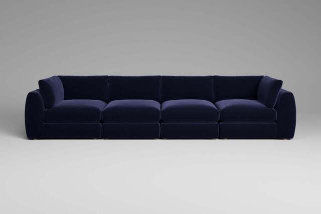 Zen - 4 Piece - Rearrangeable Modular Sofa, Soft Touch Velvet / Midnight Blue / Full-Width Back Cushions