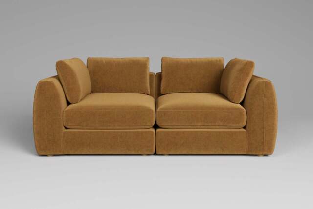 Zen - 2 Piece - Rearrangeable Modular Sofa, Luxe Woven Velvet / Old Gold / Standard Back Cushions