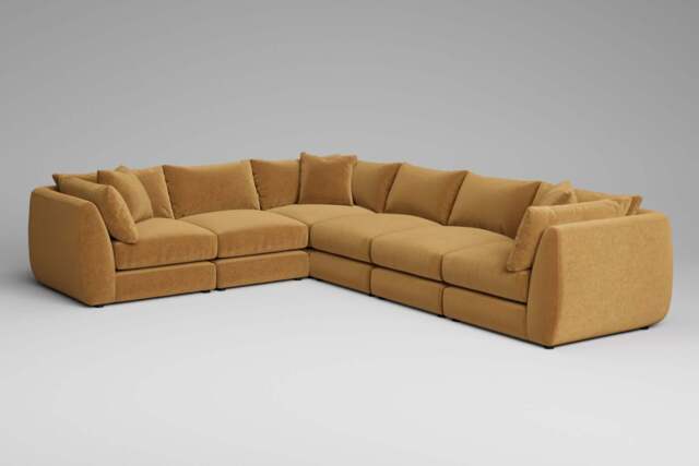 Utopia - 6 Piece - Rearrangeable Modular Sofa, Luxe Woven Velvet / Old Gold / Tailored Trim