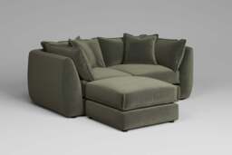 Utopia - 2 Piece with Footstool - Rearrangeable Modular Sofa, Luxe Woven Velvet / Pine / Tailored Trim - thumbnail 3