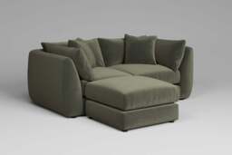 Utopia - 2 Piece with Footstool - Rearrangeable Modular Sofa, Luxe Woven Velvet / Pine / Tailored Trim