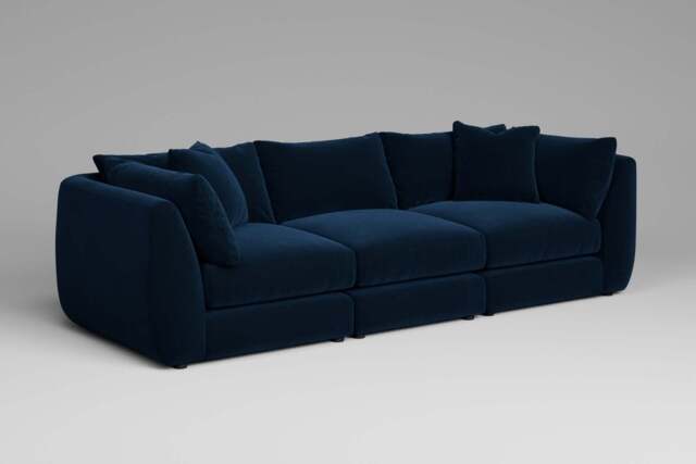Utopia - 3 Piece - Rearrangeable Modular Sofa, Soft Touch Velvet / Royal Blue / Tailored Trim