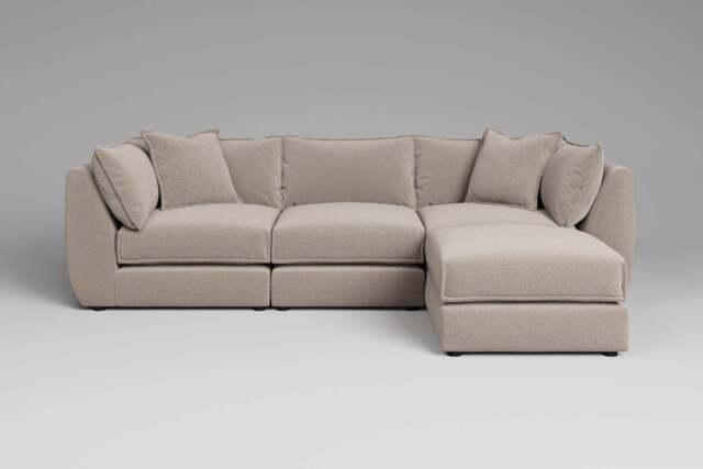 Utopia - 3 Piece with Footstool - Rearrangeable Modular Sofa, Basket Weave / Sand / Casual Trim - image 1