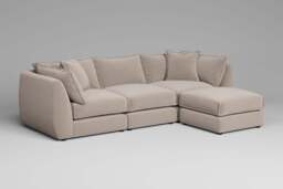 Utopia - 3 Piece with Footstool - Rearrangeable Modular Sofa, Basket Weave / Sand / Casual Trim - thumbnail 3