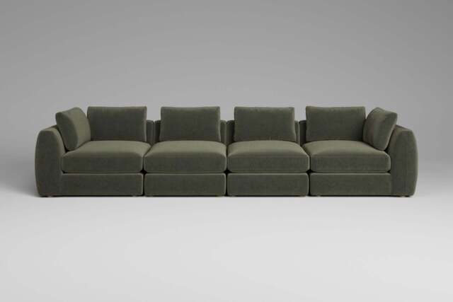 Zen - 4 Piece - Rearrangeable Modular Sofa, Luxe Woven Velvet / Pine / Standard Back Cushions - image 1