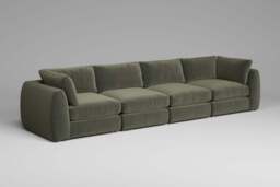 Zen - 4 Piece - Rearrangeable Modular Sofa, Luxe Woven Velvet / Pine / Standard Back Cushions - thumbnail 5