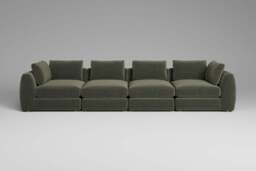 Zen - 4 Piece - Rearrangeable Modular Sofa, Luxe Woven Velvet / Pine / Standard Back Cushions - thumbnail 1