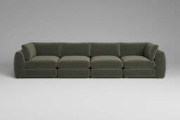 Zen - 4 Piece - Rearrangeable Modular Sofa, Luxe Woven Velvet / Pine / Standard Back Cushions - thumbnail 4