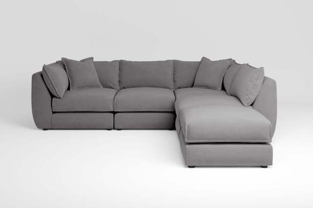 Utopia - 4 Piece Open End with Footstool - Rearrangeable Modular Sofa, Brushed Wool Feel / Pewter / Casual Trim - image 1