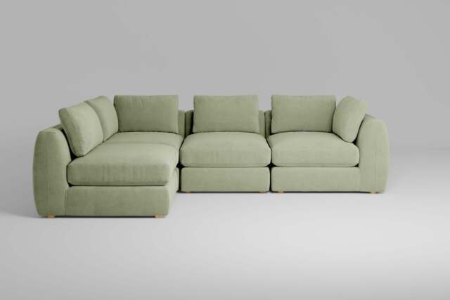 Zen - 4 Piece Corner - Rearrangeable Modular Sofa, Brushed Wool Feel / Sage / Standard Back Cushions - image 1