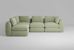 Zen - 4 Piece Corner - Rearrangeable Modular Sofa, Brushed Wool Feel / Sage / Standard Back Cushions - thumbnail 1